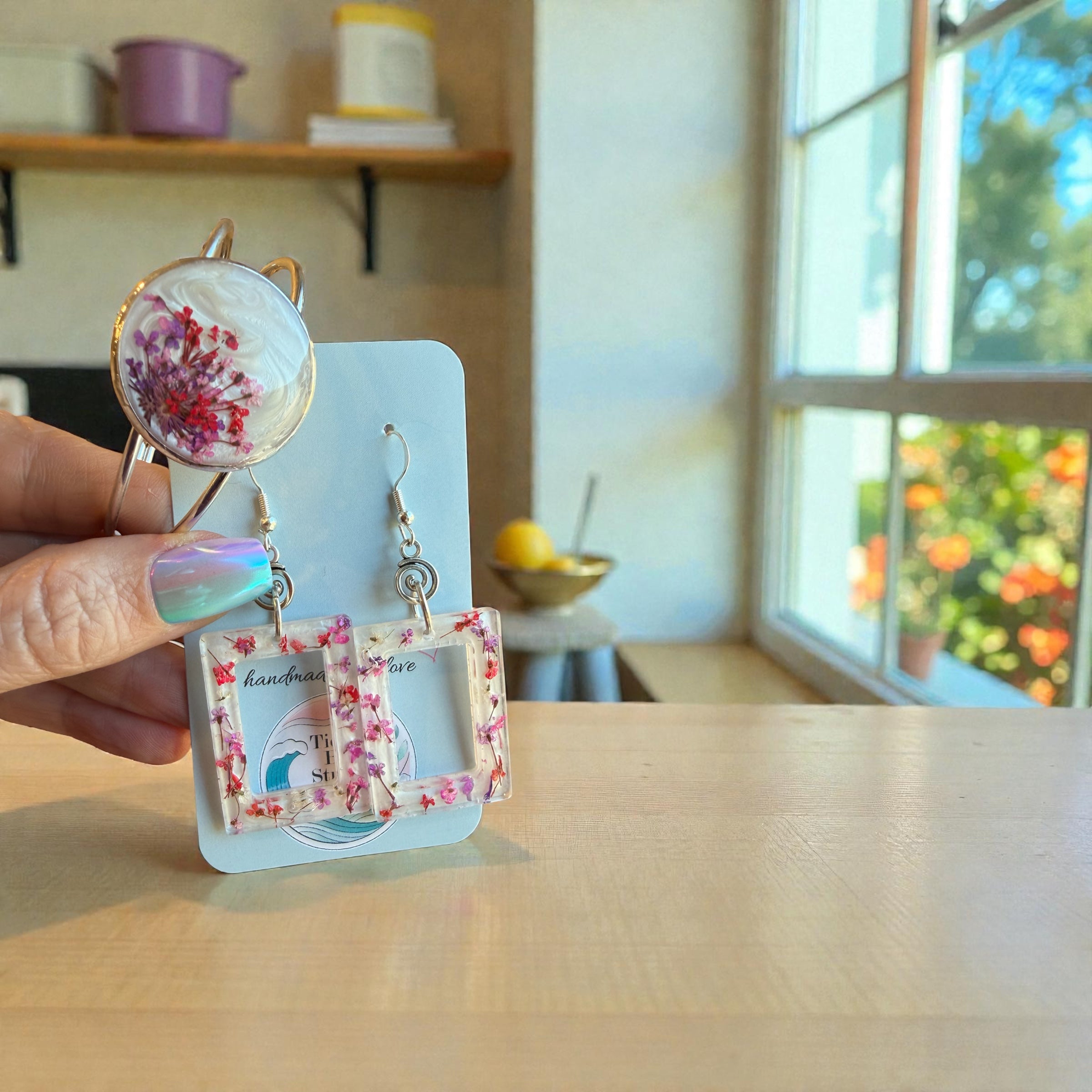 Floral Square Dangles & Bracelet