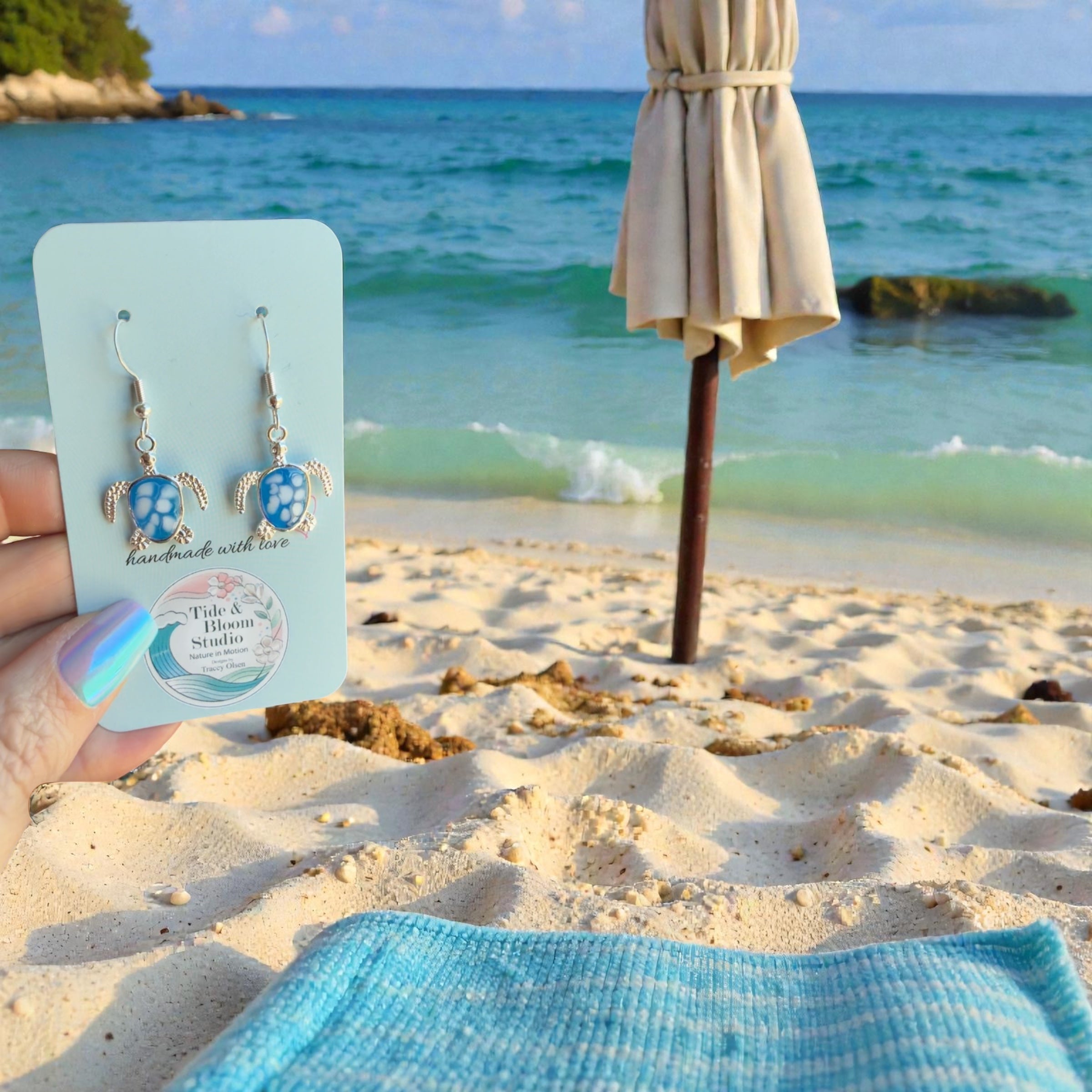 Blue Turtle Dangles with Shell