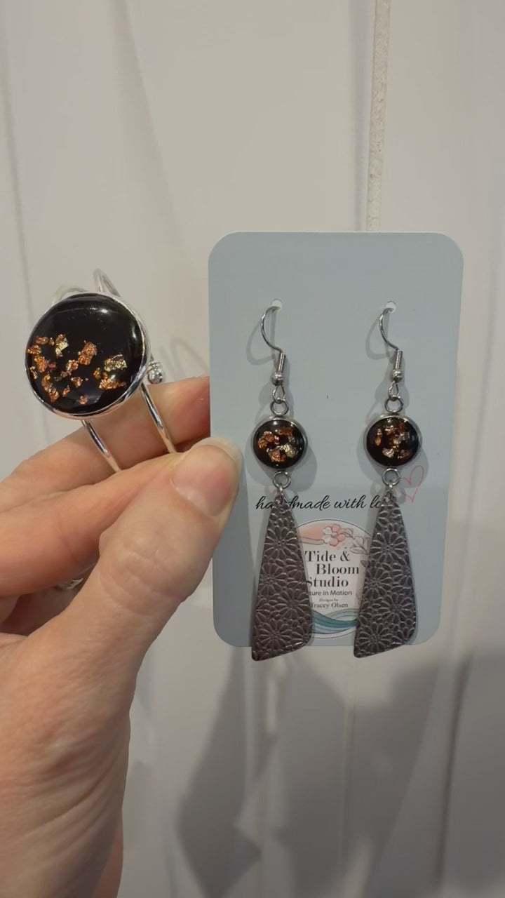 Elegant Black Dangle & Bracelet Set